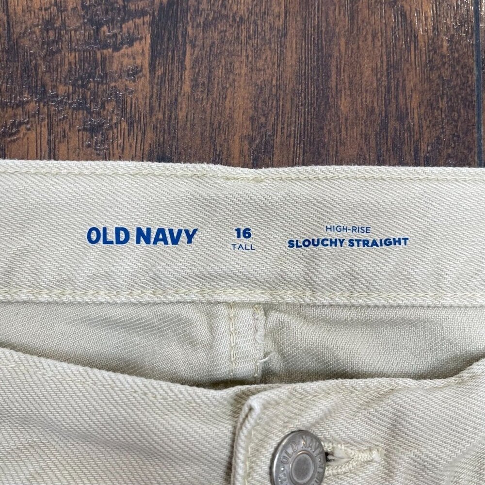 Old Navy Jeans 16 Tall High-Rise Slouchy Straight Crop Sand Non-Stretch Women's - Picture 11 of 12